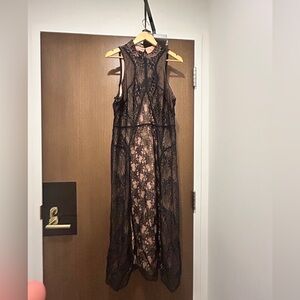 Anthropologie Lace Overlay Maxi Dress with Nude Lining